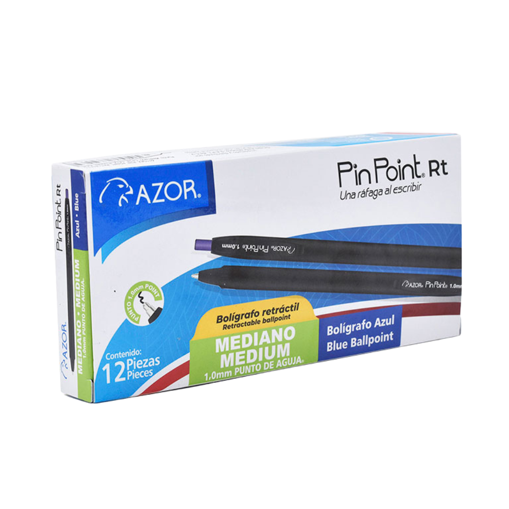 Bolígrafo Punto Medio Retráctil Azul 12 piezas Pin Point Azor