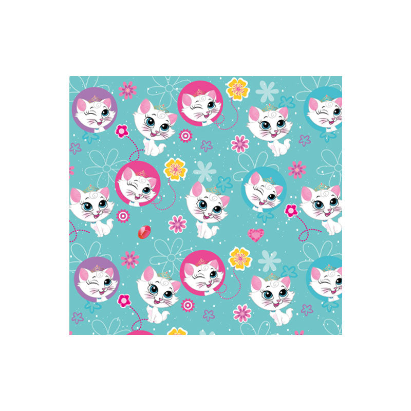 Papel de Regalo Gatitos y Flores Fondo Azul 70 x 50 cm Pliego 10 piezas Creear