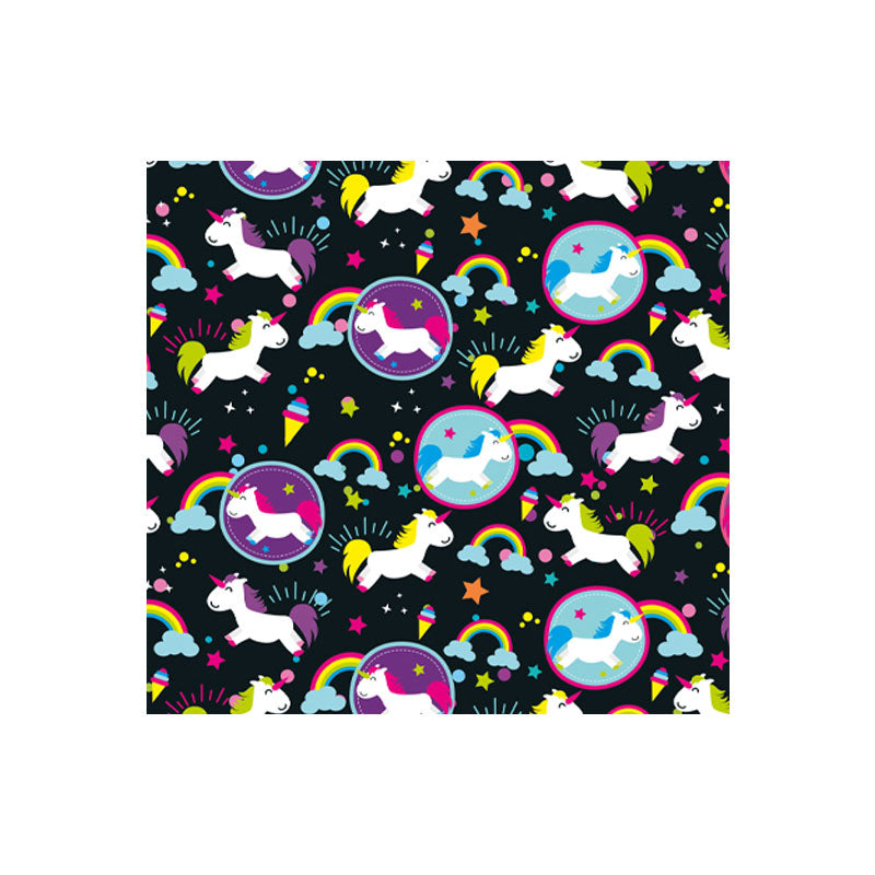 Papel de Regalo Unicornios Fondo Negro 70 x 50 cm Pliego 10 piezas Creear