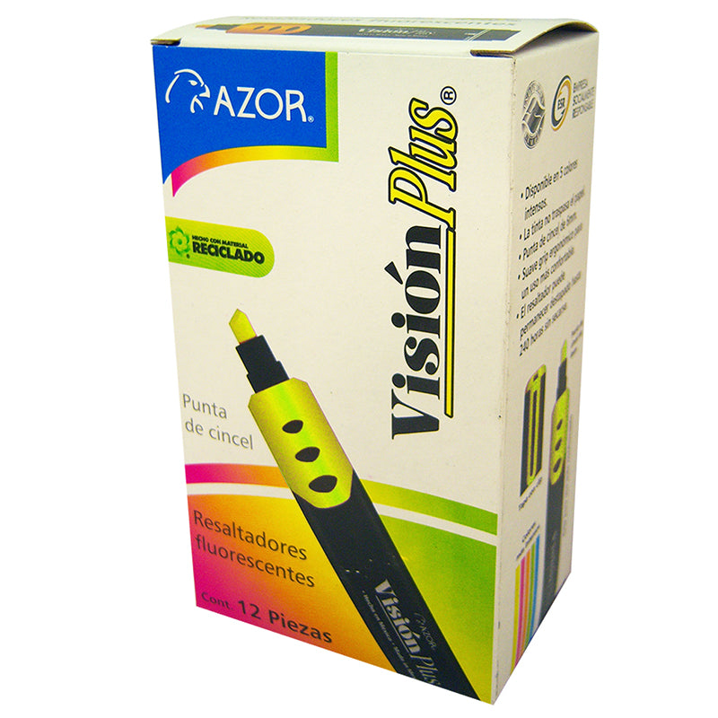 Marcatextos Grueso Amarillo 12 piezas Vision Plus Azor