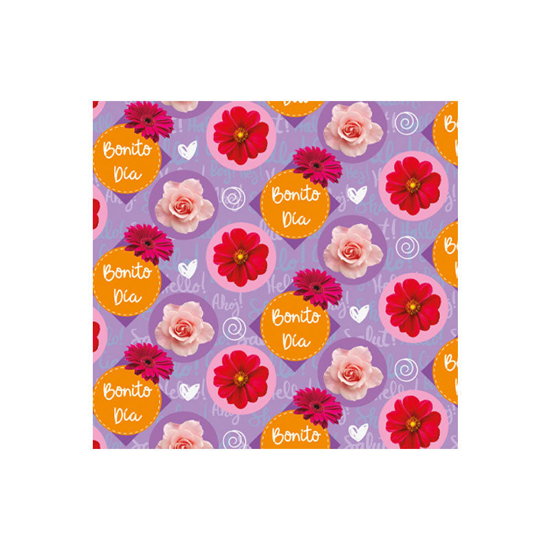 Papel de Regalo Flores Bonito Dia Fondo Morado 70 x 50 cm Pliego 10 piezas Creear