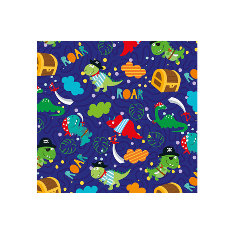 Papel de Regalo Dinosaurios Piratas Fondo Azul 70 x 50 cm Pliego 10 piezas Creear