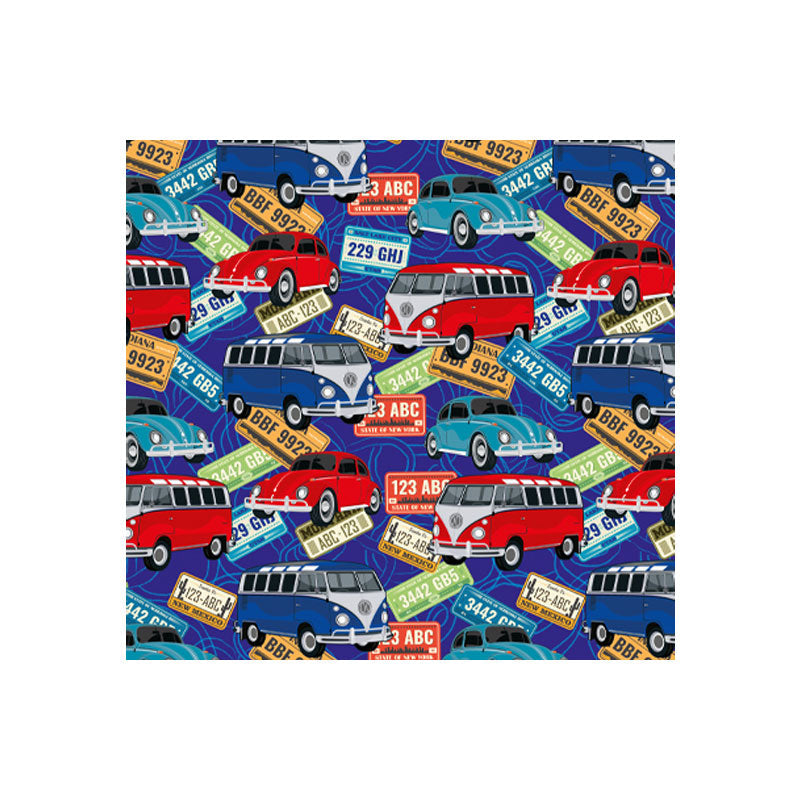 Papel de Regalo Carros y Placas Fondo Azul 70 x 50 cm Pliego 10 piezas Creear