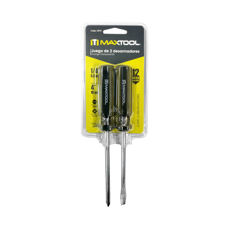 Juego de 2 Desarmadores 1/4 x 4 Pulgadas MaxTool