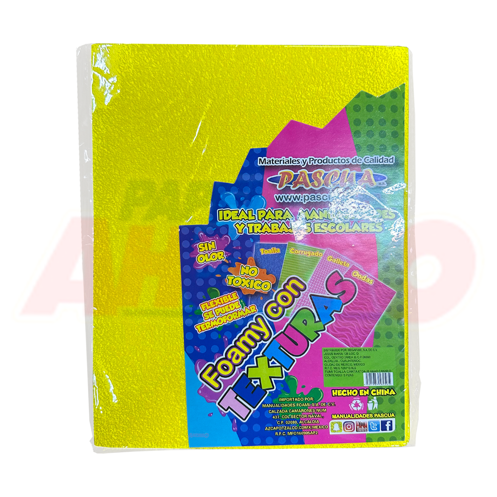 Foamy Amarillo Canario Textura Toalla Carta 5 piezas Pascua