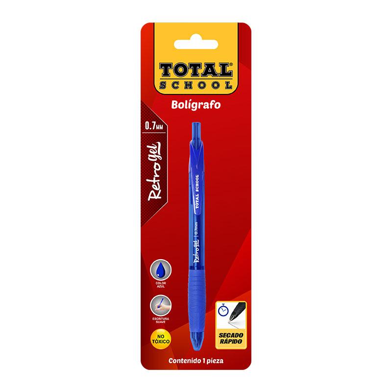 Bolígrafo Gel Azul Retráctil Retrogel Blíster Total School