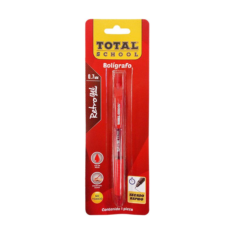 Bolígrafo Gel Rojo Retráctil Retrogel Blíster Total School