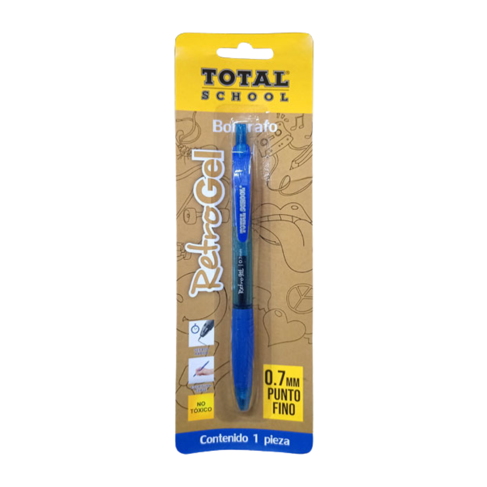 Bolígrafo Gel Azul Retráctil Retrogel Blíster Total School