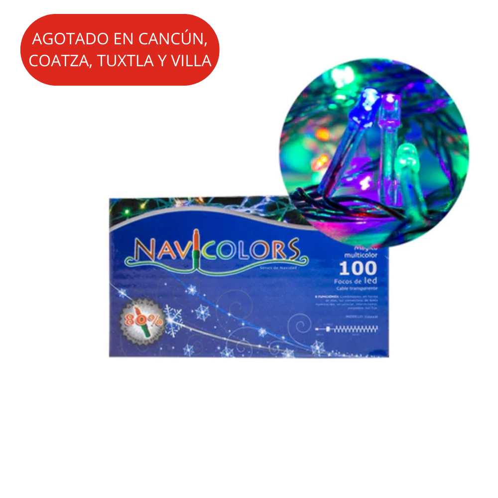 Luces Navideñas Multicolor 100 Focos Led Transparente