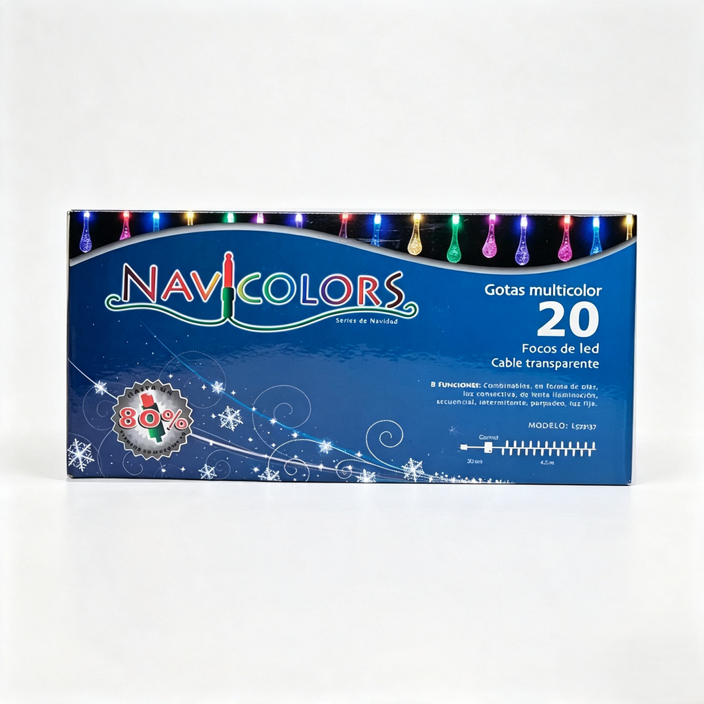 LUCES NAVIDEÑAS 20L LED PELOTAS DE COLORES CABLE TRANSPARENTE NAVICOLORS