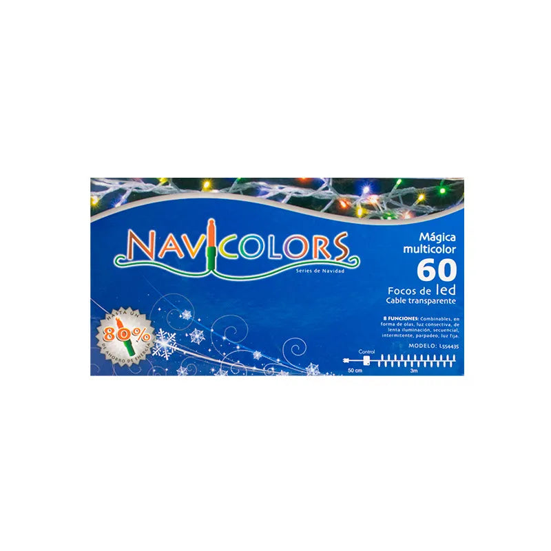 Luz de Navidad 60L Led Color Cable Transparente Navicolors