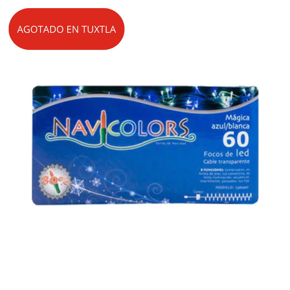 Luz Navidad 60L Led Blanca Cable Transparente Navicolors