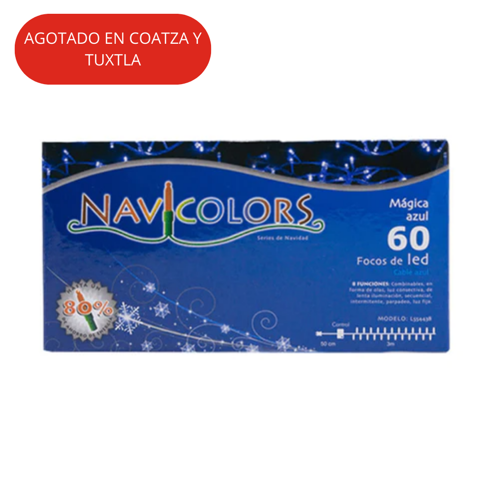 Luz Navidad 60L Led Azul Cable Azul Navicolors
