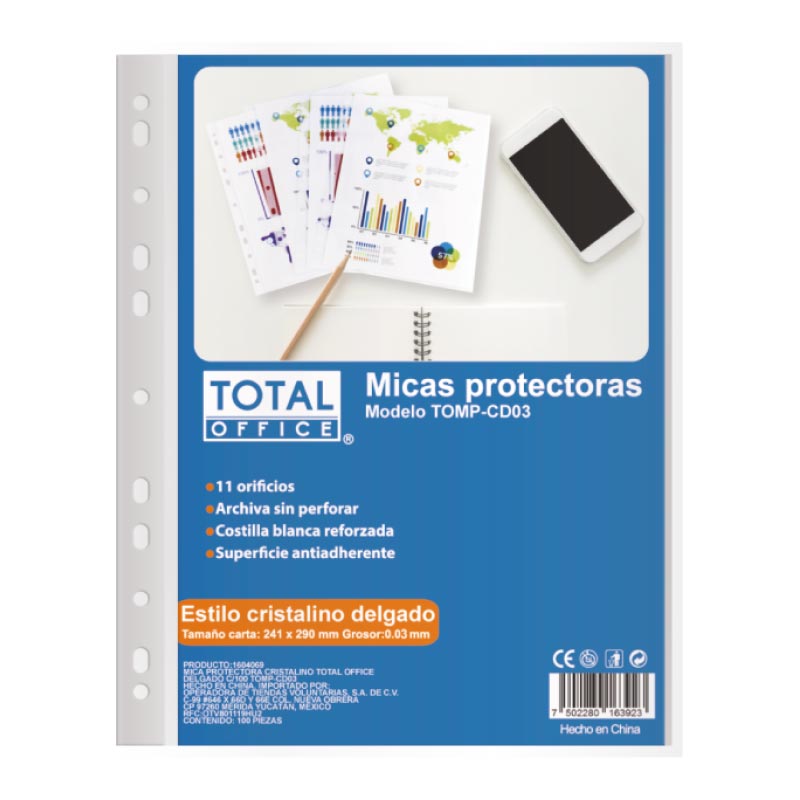 Mica Protectora Cristalino Delgado C/100 piezas Total Office