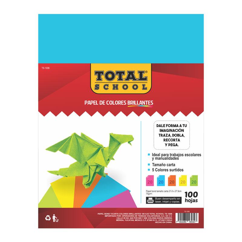 Papel Bond Carta Colores Brillantes 100 hjs Total School