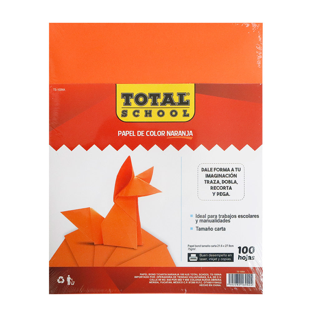 Papel Bond Carta Naranja 100 hjs Total School