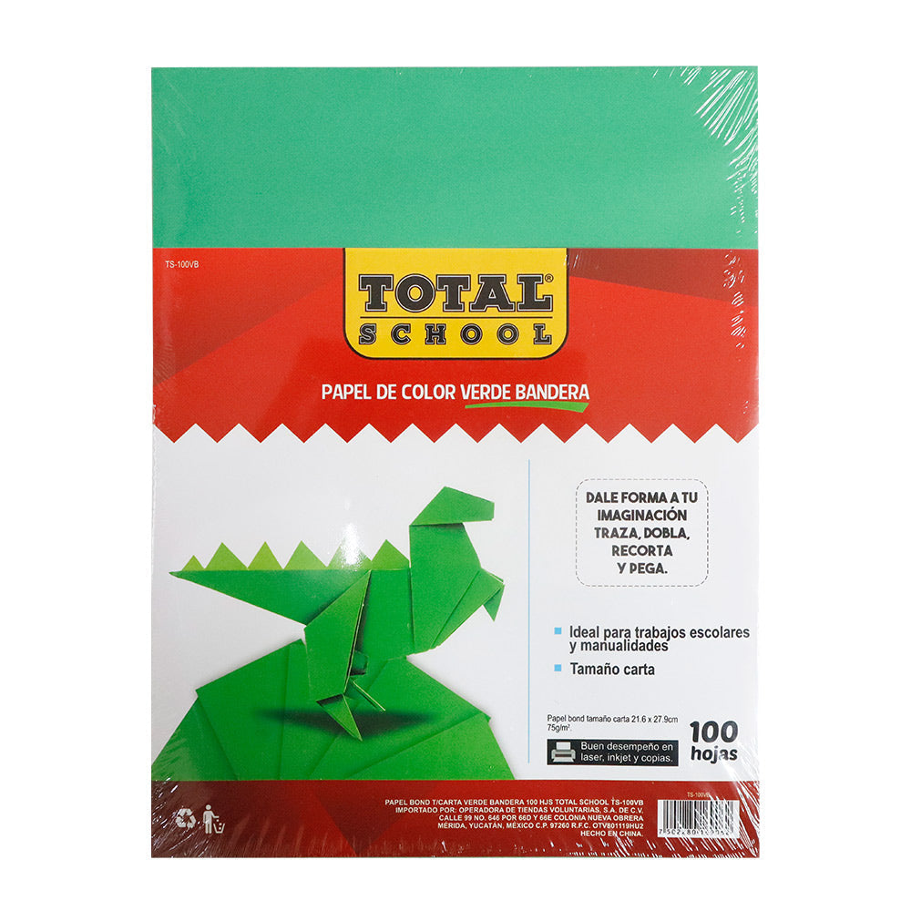 Papel Bond Carta Verde Bandera 100 hjs Total School