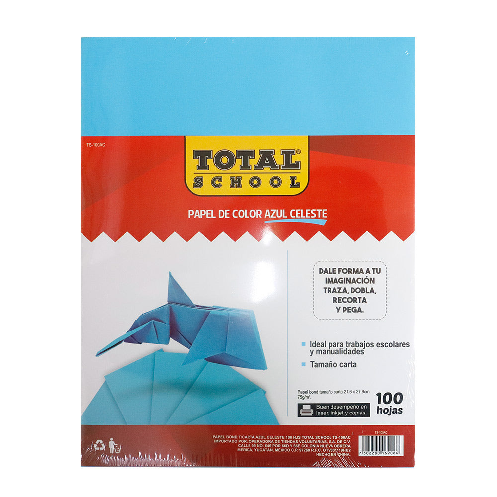 Papel Bond Carta Azul Celeste 100 hjs Total School