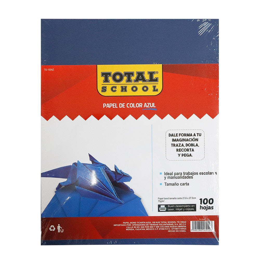 Papel Bond Carta Azul 100 hjs Total School