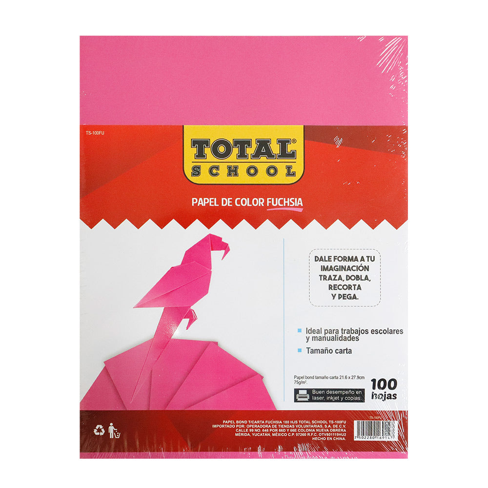 Papel Bond Carta Fuchsia 100 hjs Total School