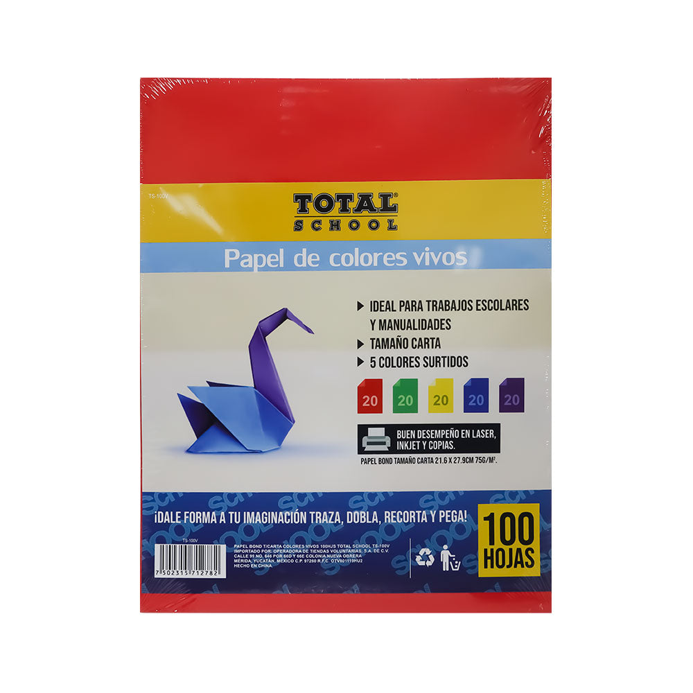 Papel Bond Carta Colores Vivos 100 hojas Total School