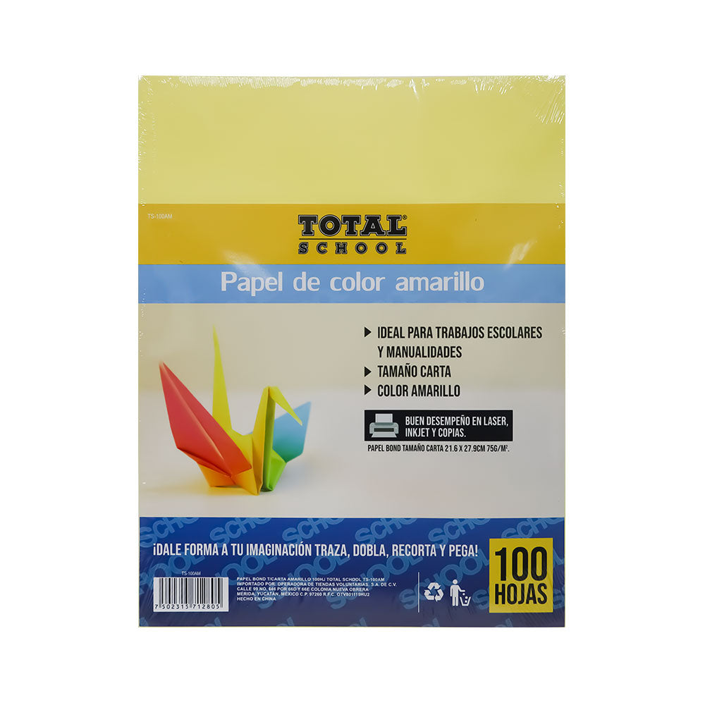 Papel Bond Carta Amarillo 100 hojas Total School