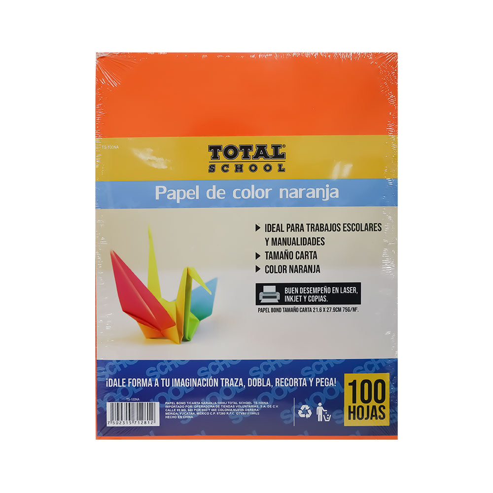 Papel Bond Carta Naranja 100 hojas Total School