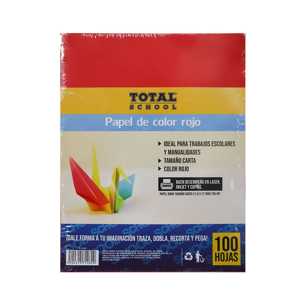 Papel Bond Carta Rojo 100 hojas Total School