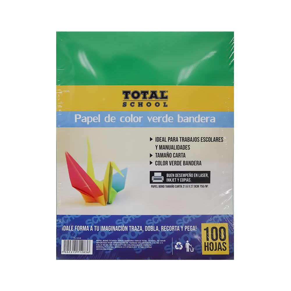 Papel Bond Carta Verde Bandera 100 hojas Total School