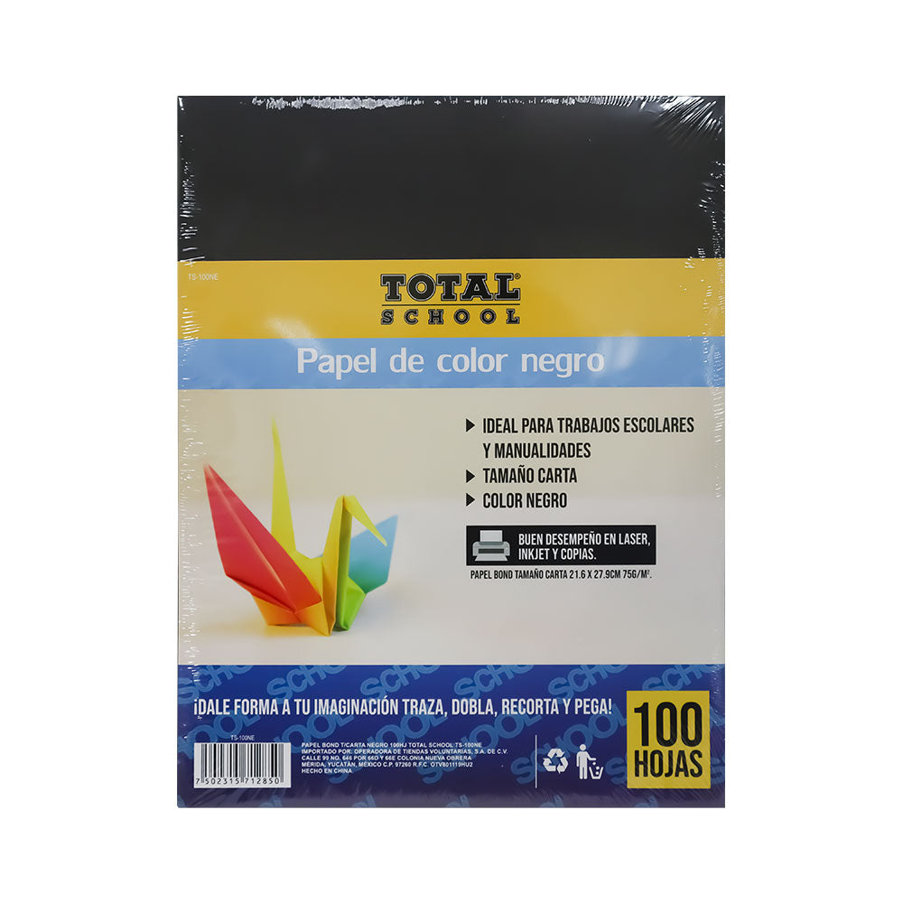 Papel Bond Carta Negro 100 hojas Total School