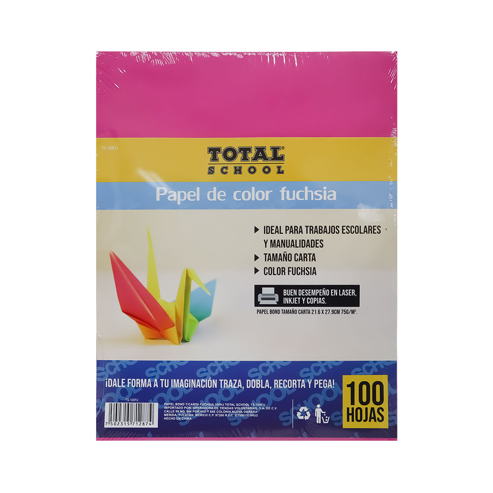 Papel Bond Carta Fuchsia 100 hojas Total School