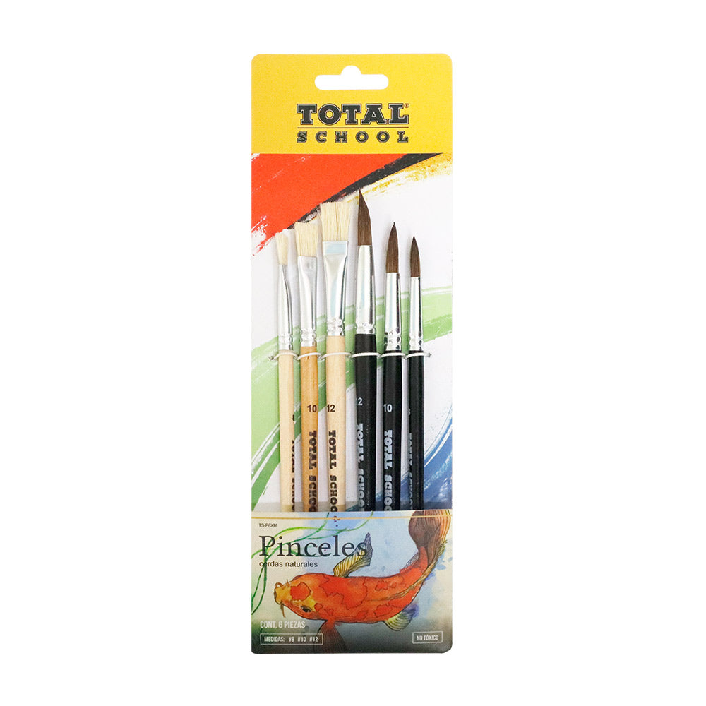 Pincel Acuarela y Oleo Set 6 piezas Total School