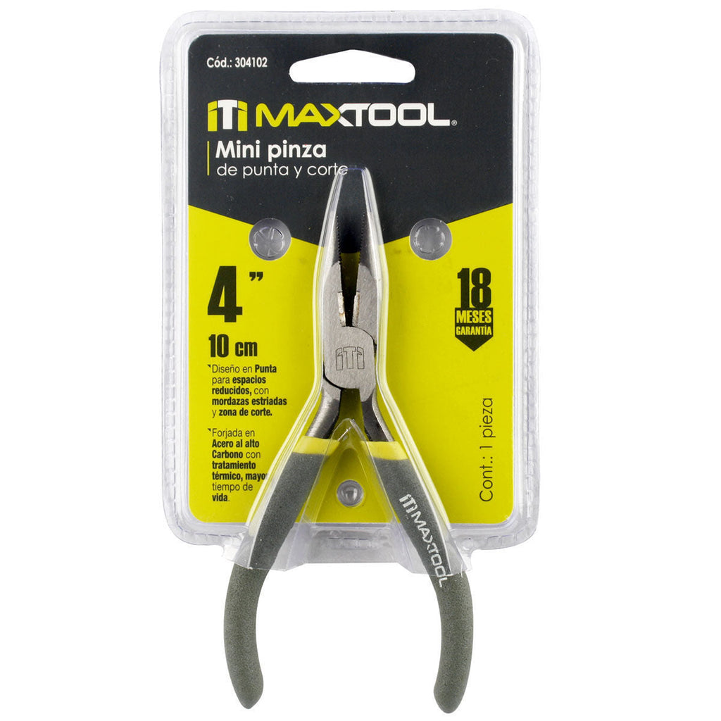 Mini Pinza De Punta Y Corte 4 Pulg Plata MaxTool