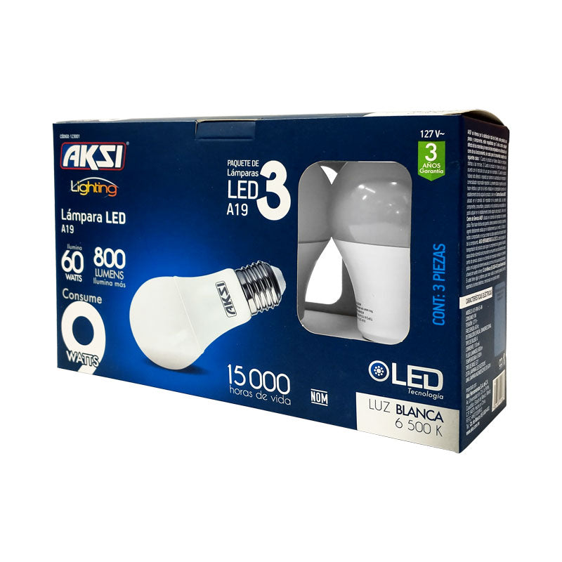 Foco Led Luz Blanca 9W  Caja 3 Pack Aski