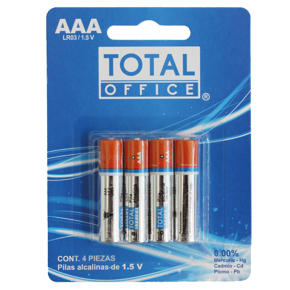 Pila Alcalina AAA Blister 4 piezas Total Office