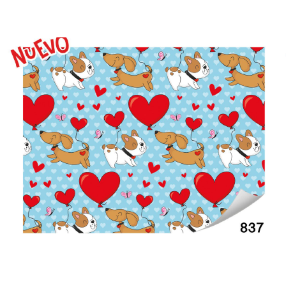 Papel de Regalo 14 Febrero Perritos y Corazones Fondo Azul Creear