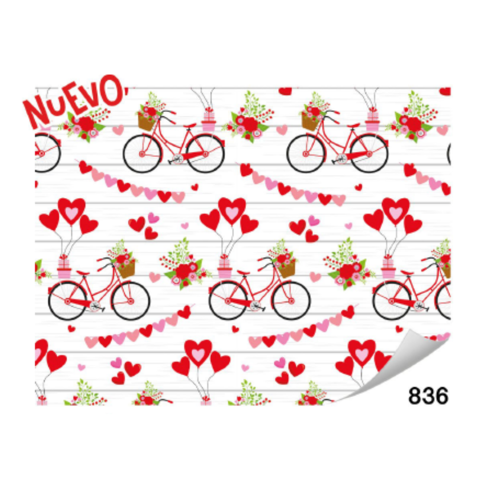 Papel de Regalo 14 Febrero Bicicletas con Flores Fondo Blanco 10 piezas Creear