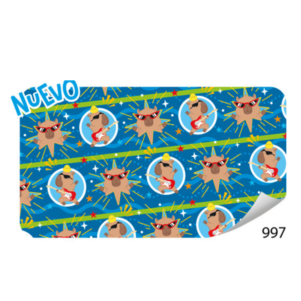 PAPEL DE REGALO CAPIBARA ROCKERO FONDO AZUL 70X50 CM PLIEGO CREEAR 997