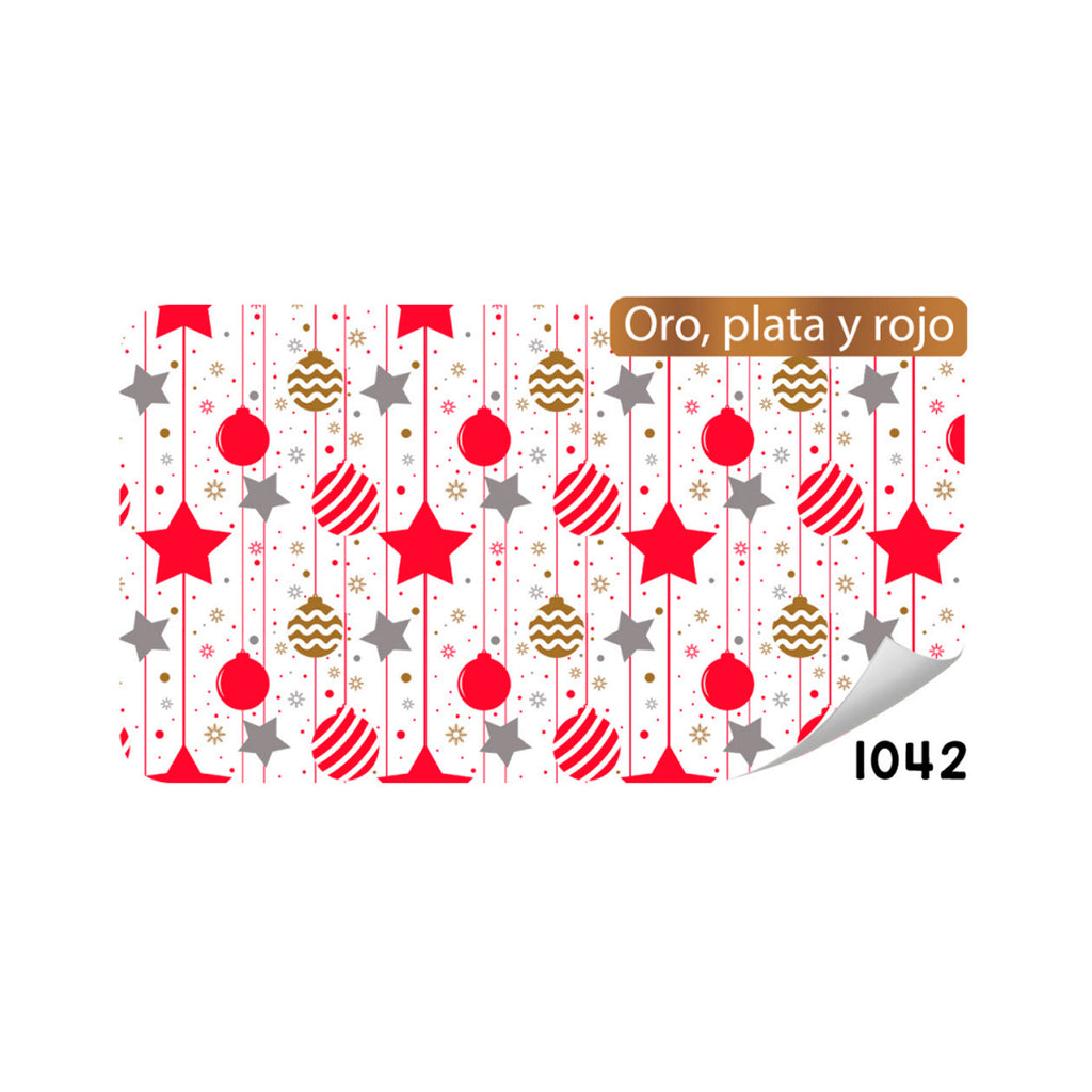 PAPEL DE REGALO NAVIDEÑO ESTRELLAS Y ESFERAS FONDO BCO CREEAR 70GRS PLIEGO 1042