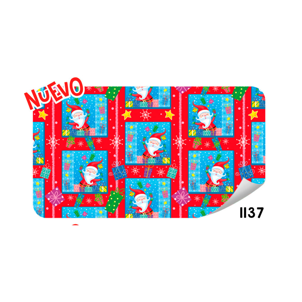 PAPEL DE REGALO NADIVEÑO SANTA Y REGALOS FONDO ROJO CREEAR 70GRS PLIEGO 1137