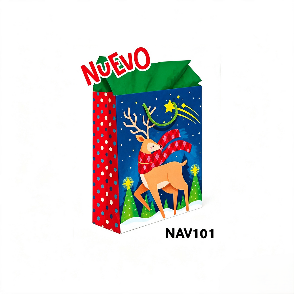 BOLSA DE REGALO NAVIDAD GIGANTE RENO Y PINOS C/10 CREEAR NAV101