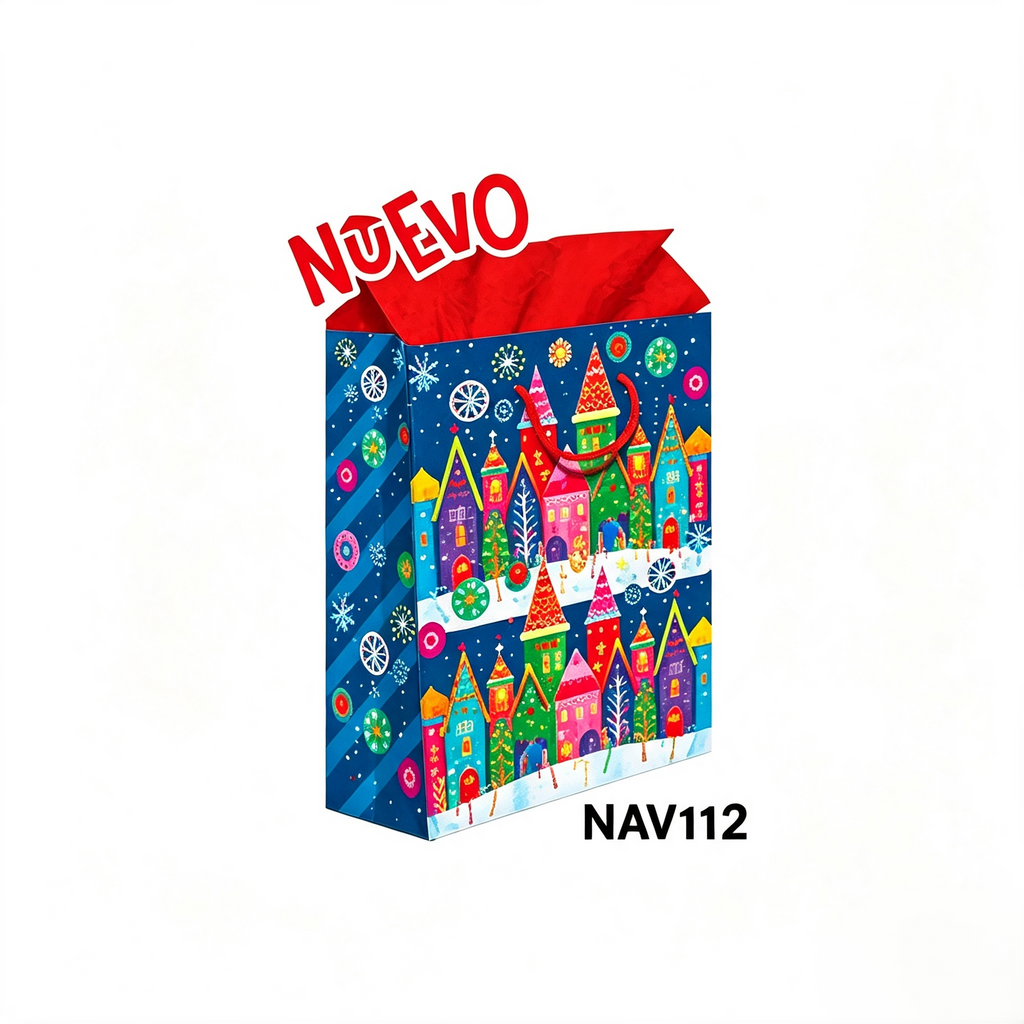 BOLSA DE REGALO NAVIDAD GIGANTE CASITAS DECORADAS PAQ C/10 CREEAR NAV112