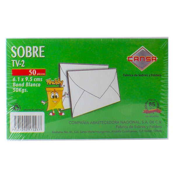 Sobre Visita T/Tarjeta 6.1 x 9.5 cm 50 piezas Cansa