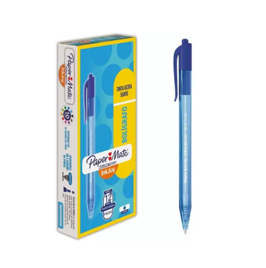 Boligrafo Retractil Punto Fino Azul Papermate Kilometrico C/12 pzas