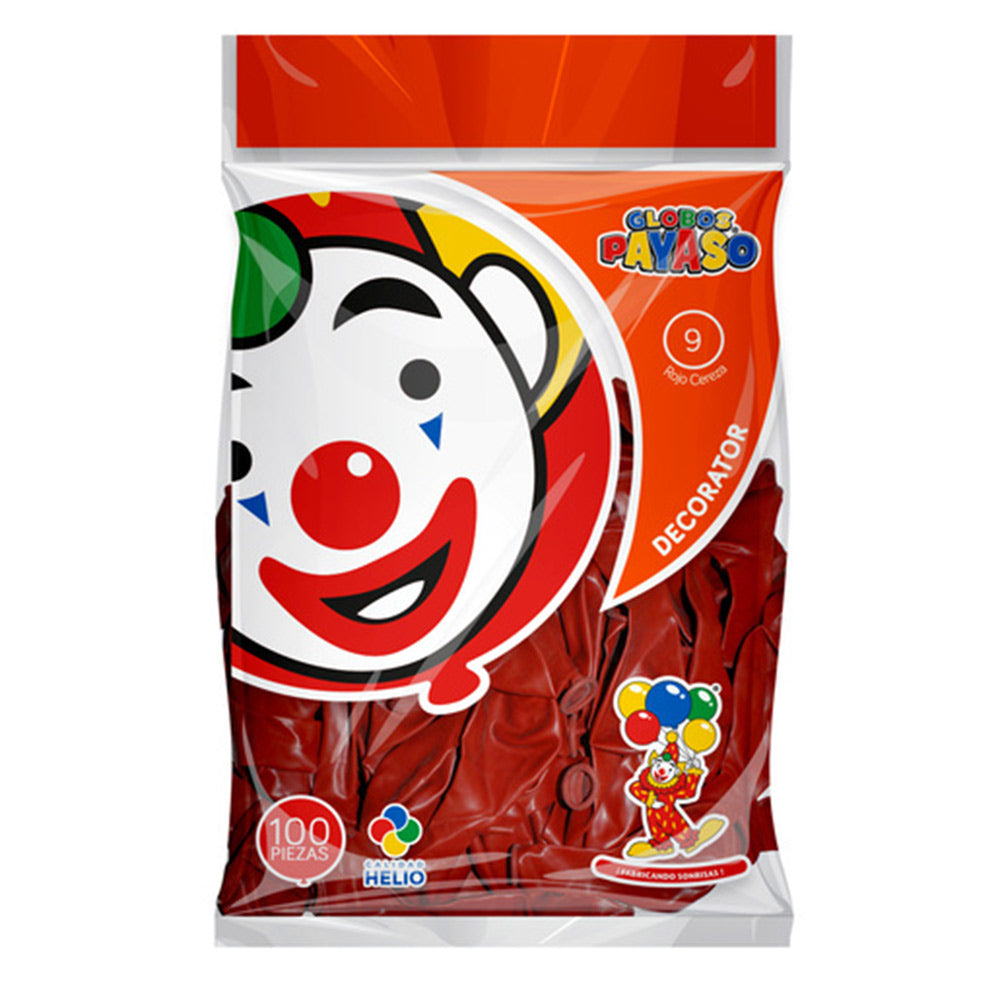 GLOBO PAYASO DECORADOR # 9 ROJO CEREZA BOLSA C/100
