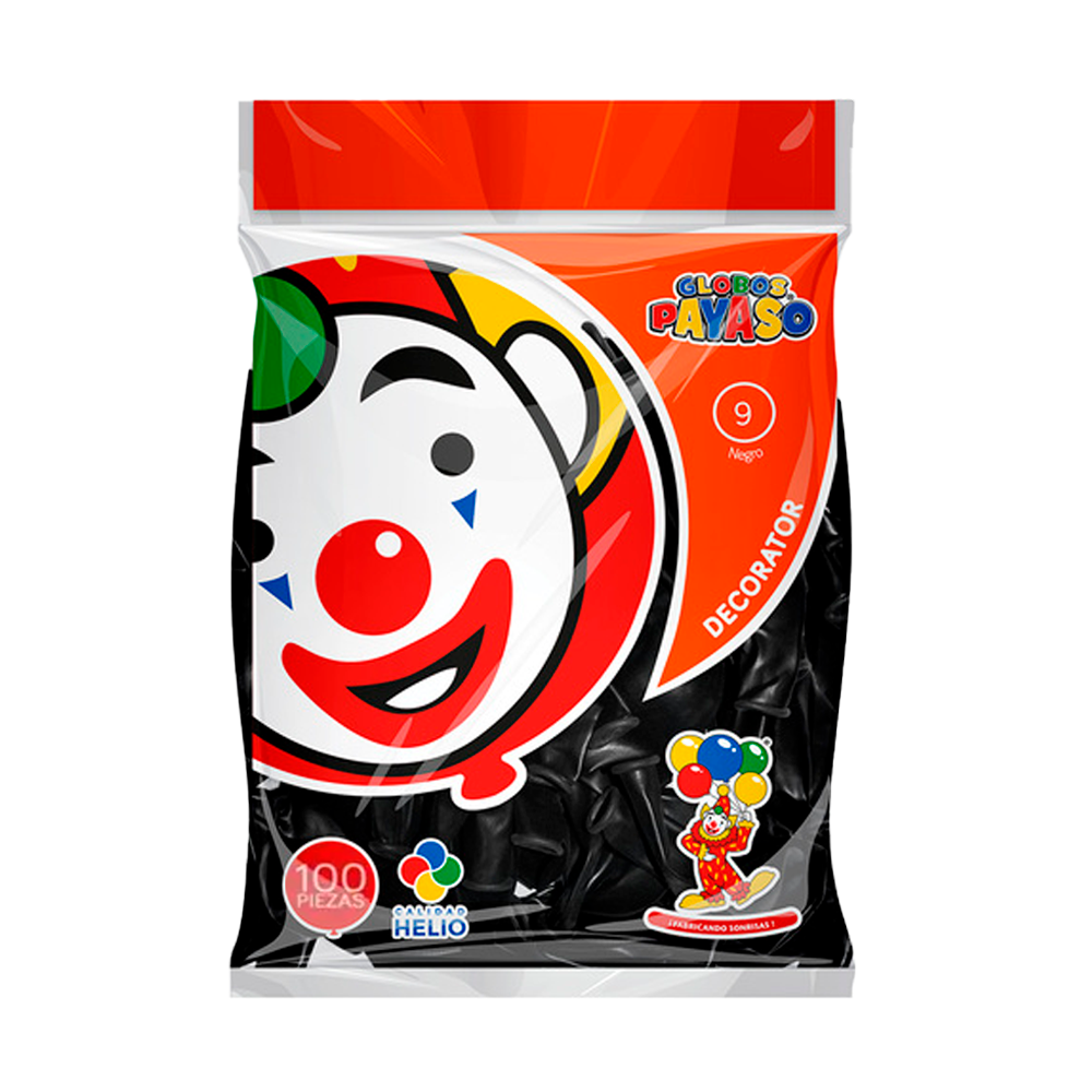 Globos Decorador #9 Negro 100 pzas Payaso Fasemex