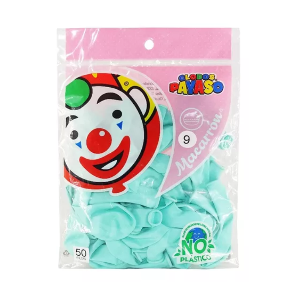 Globo Macarrón Menta N°9 50 piezas Payaso