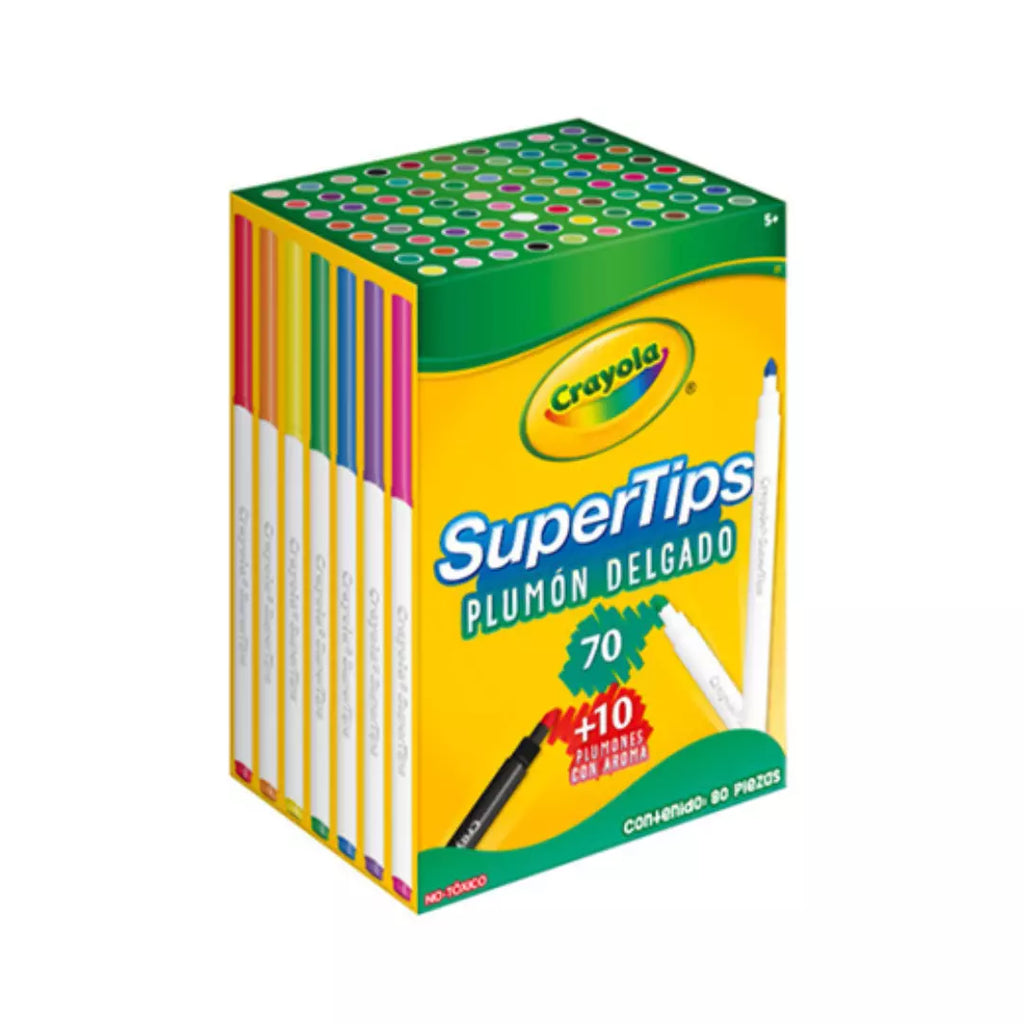 Plumón Delgado Supertips Caja con 70 piezas más 10 Crayola