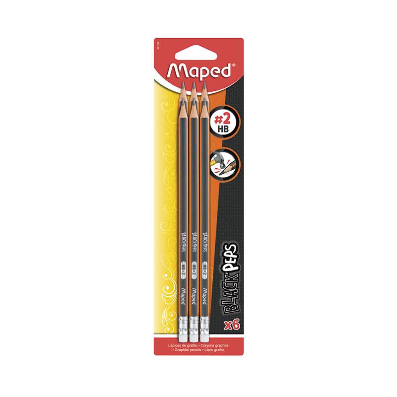 Lápiz Grafito Triangular #2 Blíster/6 piezas Black Peps Maped