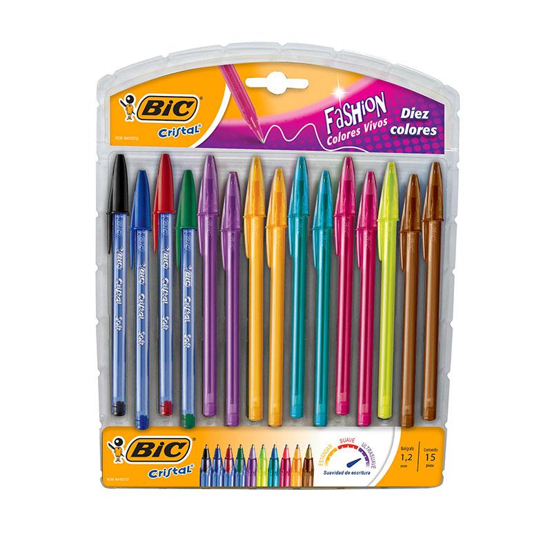 Bolígrafo Punto Medio Surtido Fashion C/15 piezas Desliza Más Blíster Bic